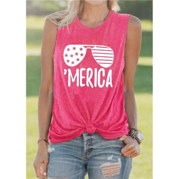 Women’s American Flag Tank – Sleeveless Sunglass Graphic Tee - Picture 6 of 7